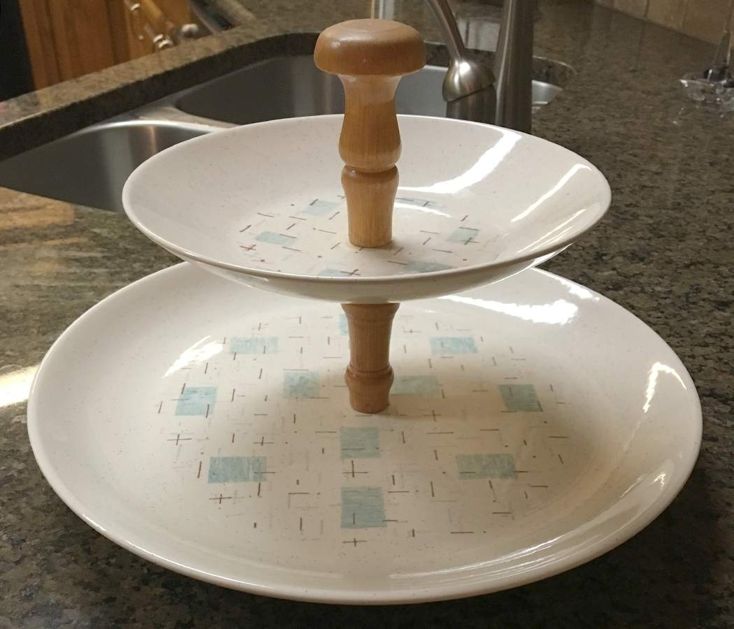 Heavenly Days Blue White 2 Tiered Serving Tray (Dinner & Salad Plate) by Metlox - Poppytrail - Vernon-1