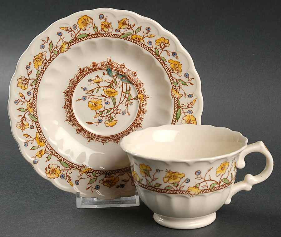 Hibiscus Footed Cup & Saucer Set by Metlox - Poppytrail - Vernon-1