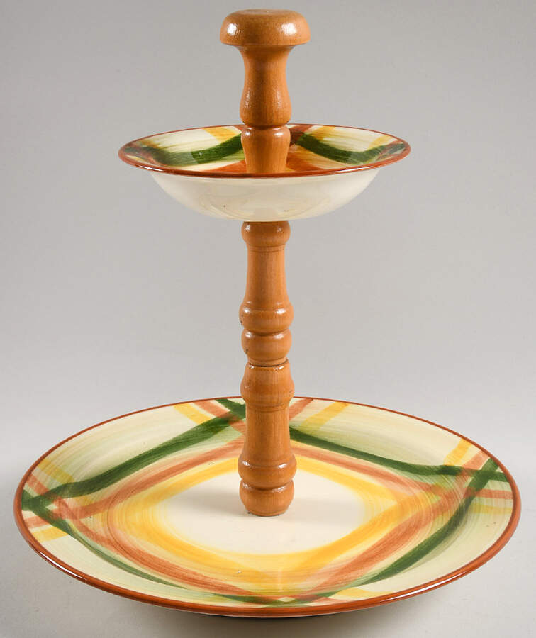 Homespun 2-Tiered Serving Tray (Dinner, Frt/Dsrt Bowl) by Metlox - Poppytrail - Vernon-1