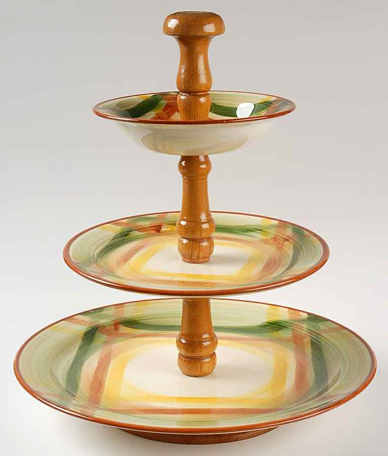 Homespun 3-Tiered Serving Tray (DP, SP, FR) by Metlox - Poppytrail - Vernon-1