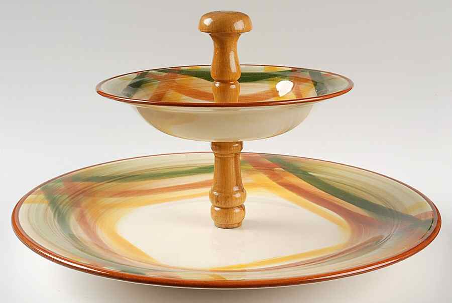 Homespun 2 Tiered Serving Tray(14" Chop Plate & Rim Soup) by Metlox - Poppytrail - Vernon-1