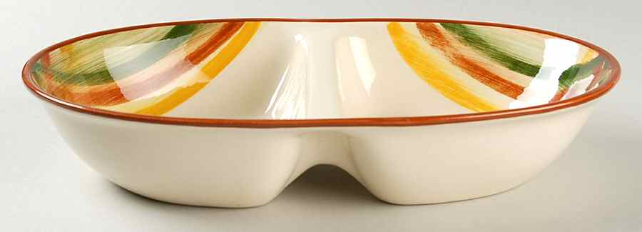 Homespun 11" Oval Divided Vegetable Bowl by Metlox - Poppytrail - Vernon-1