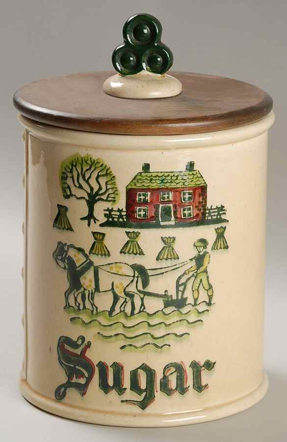 Homestead Provincial Sugar Canister & Wood Lid by Metlox - Poppytrail - Vernon-1