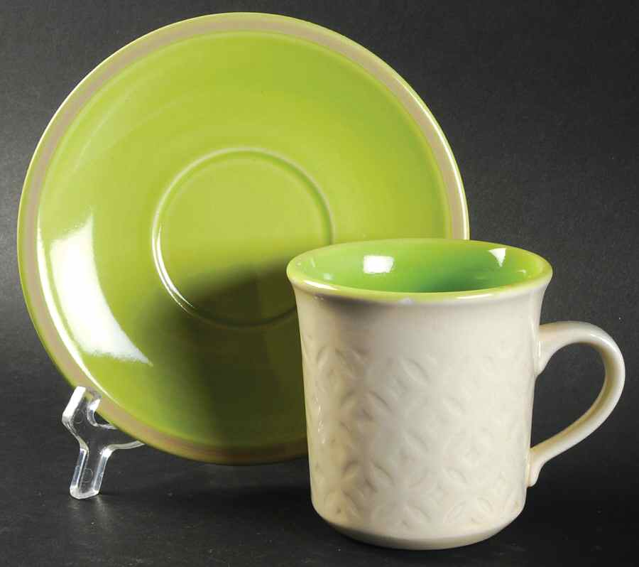Impressions Green Flat Cup & Saucer Set by Metlox - Poppytrail - Vernon-1