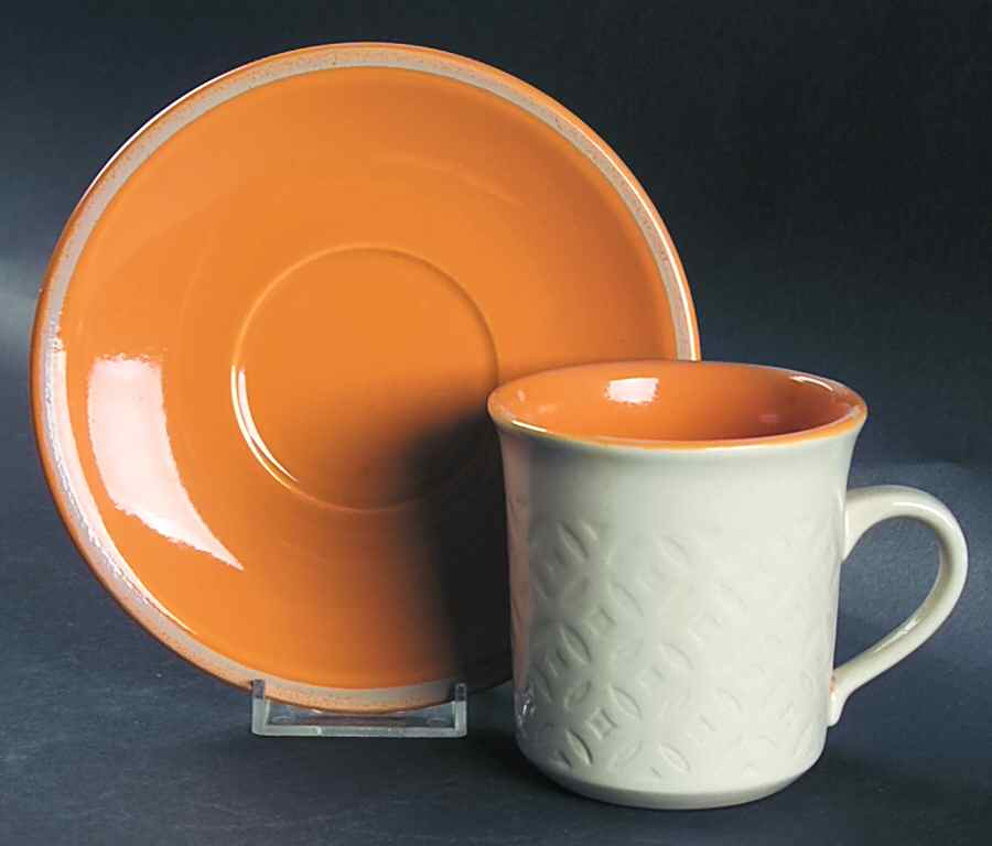 Impressions Orange Flat Cup & Saucer Set by Metlox - Poppytrail - Vernon-1