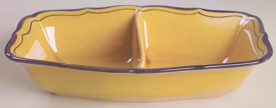 La Mancha Gold Rectangular Divided Vegetable Bowl by Metlox - Poppytrail - Vernon-1