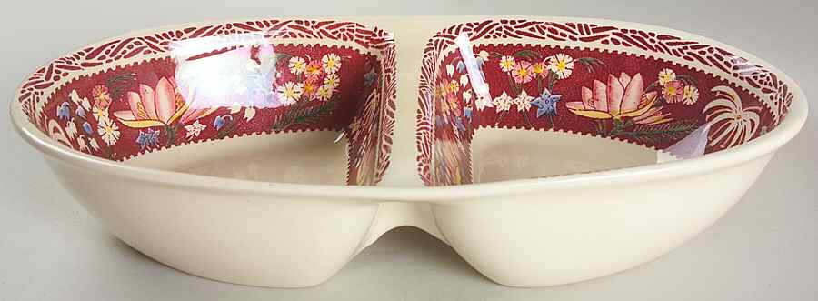 Lei Lani (San Marino Shape) 11" Oval Divided Vegetable Bowl by Metlox - Poppytrail - Vernon-1