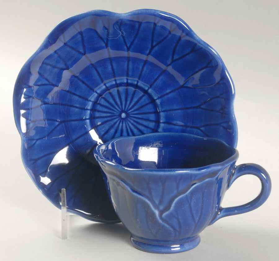 Lotus Midnight Blue (Dark Blue) Footed Cup & Saucer Set by Metlox - Poppytrail - Vernon-1