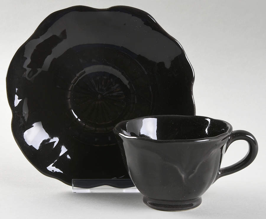 Lotus Black (Glossy) Footed Cup & Saucer Set by Metlox - Poppytrail - Vernon-1