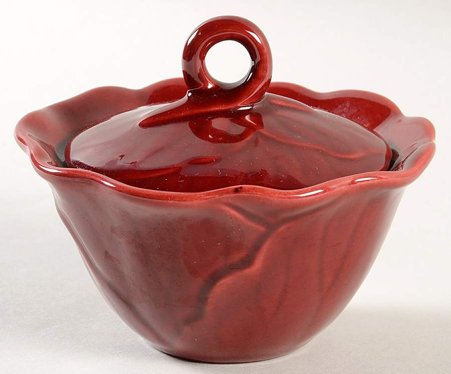 Lotus Cranberry Sugar Bowl & Lid by Metlox - Poppytrail - Vernon-1
