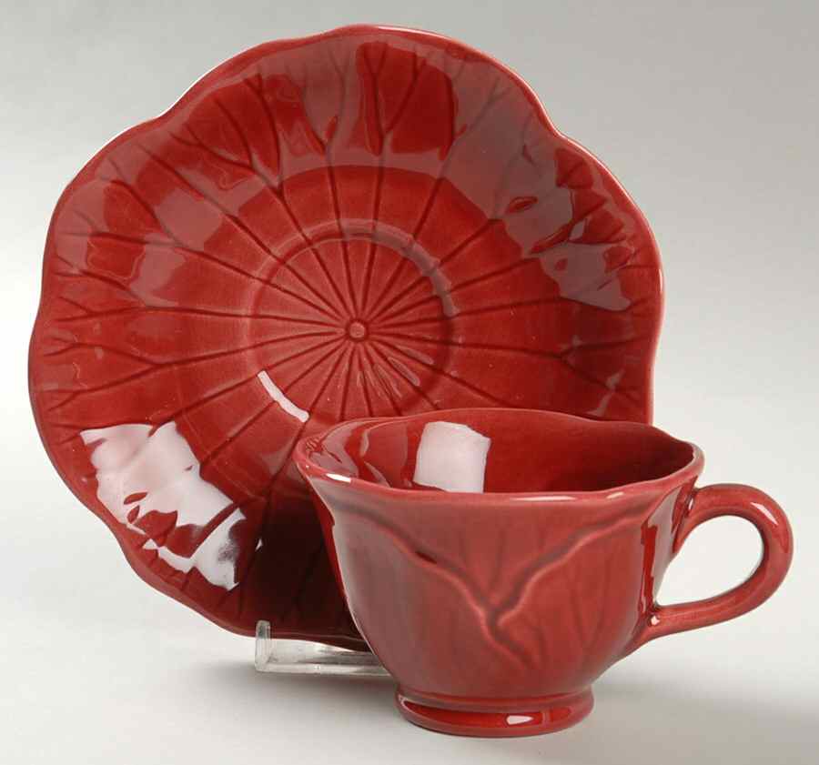Lotus Cranberry Footed Cup & Saucer Set by Metlox - Poppytrail - Vernon-1