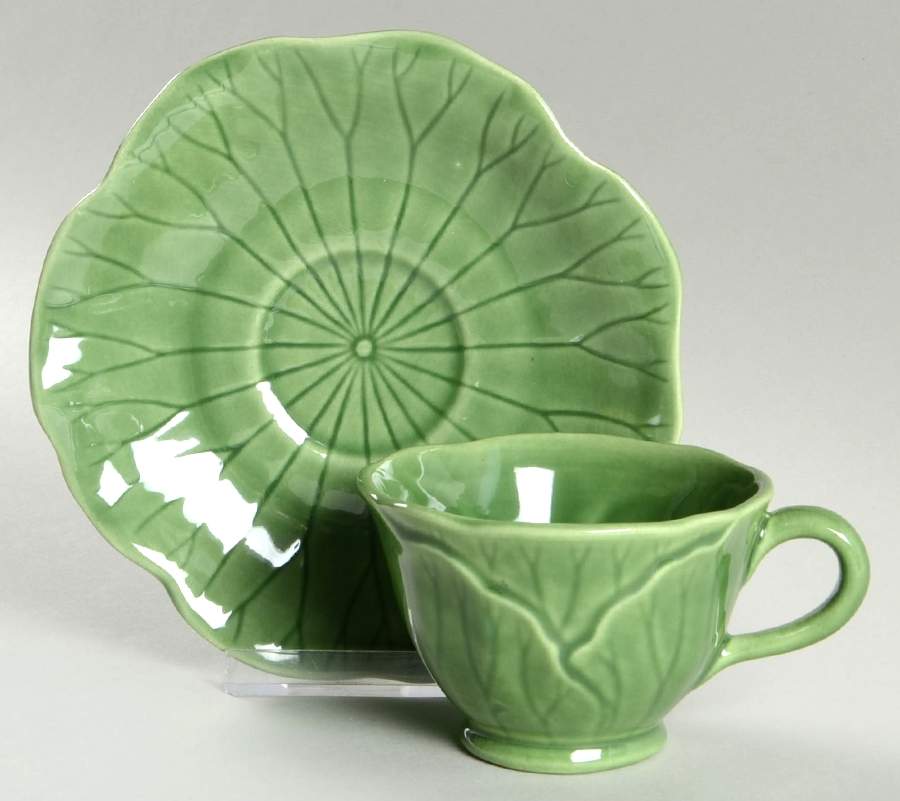 Lotus Evergreen Footed Cup & Saucer Set by Metlox - Poppytrail - Vernon-1