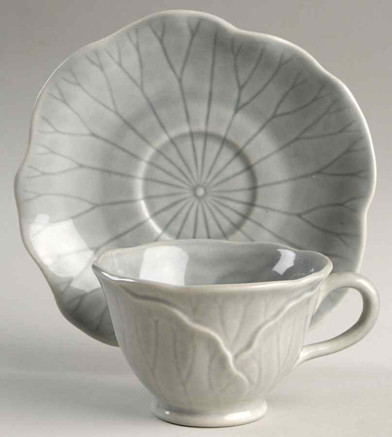 Lotus Gray Footed Cup & Saucer Set by Metlox - Poppytrail - Vernon-1