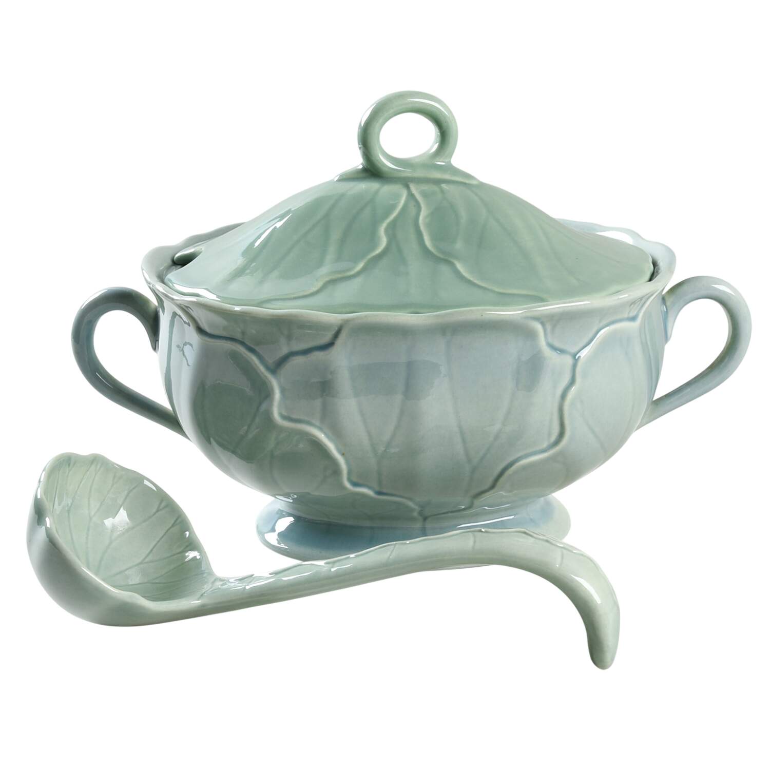Lotus Jade Green Tureen & Lid w/Ladle by Metlox - Poppytrail - Vernon-1