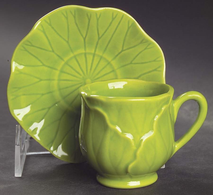 Lotus Lime Green Footed Demitasse Cup & Saucer Set by Metlox - Poppytrail - Vernon-1
