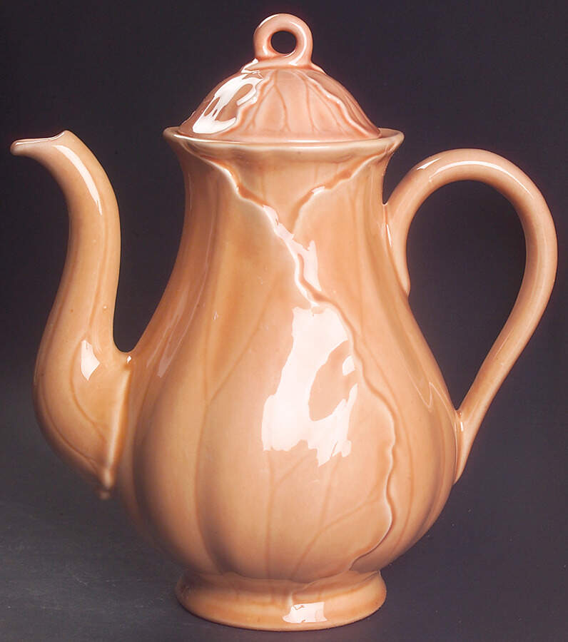 Lotus Peach Apricot Coffee Pot & Lid by Metlox - Poppytrail - Vernon-1
