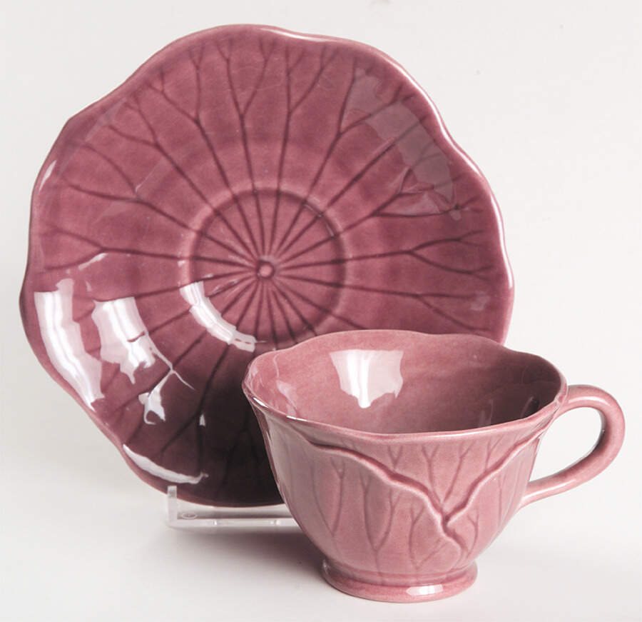 Lotus Plum Footed Cup & Saucer Set by Metlox - Poppytrail - Vernon-1