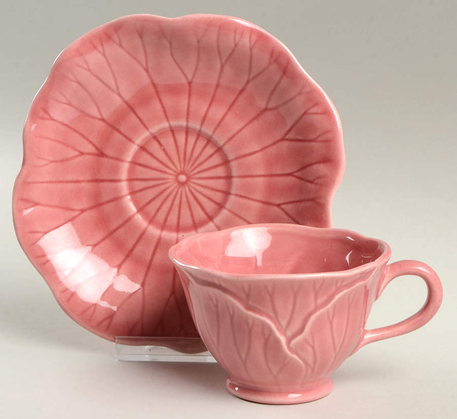 Lotus Rose Footed Cup & Saucer Set by Metlox - Poppytrail - Vernon-1
