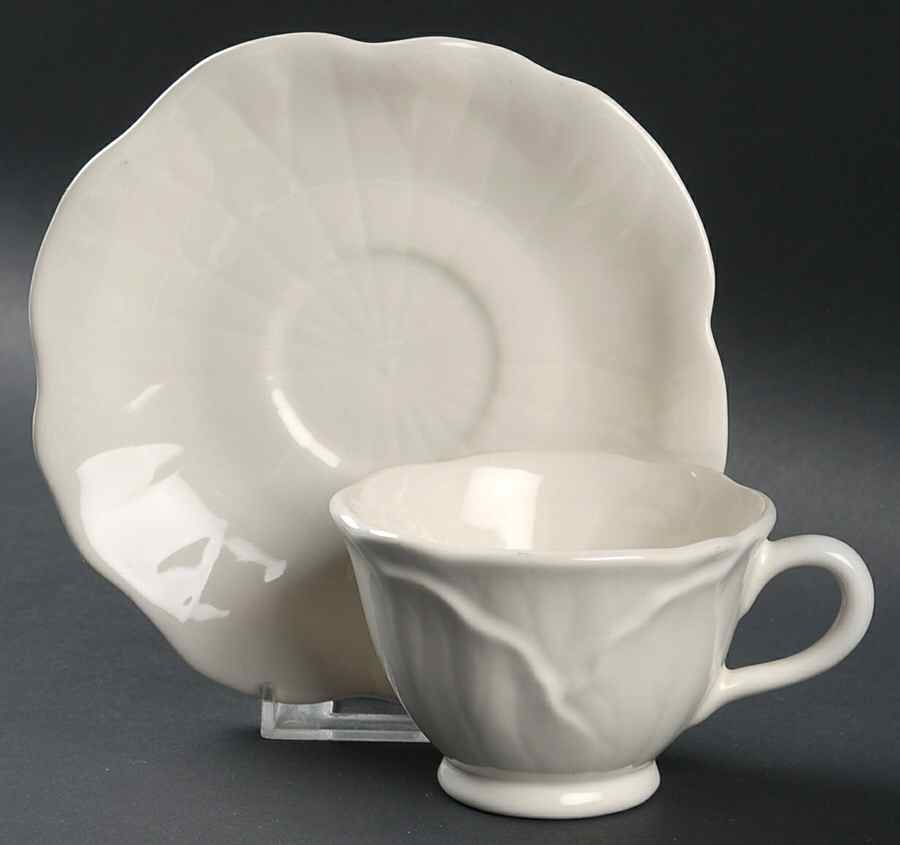 Lotus White Footed Cup & Saucer Set by Metlox - Poppytrail - Vernon-1