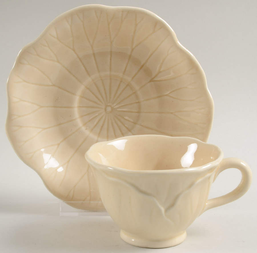 Lotus Wheat Footed Cup & Saucer Set by Metlox - Poppytrail - Vernon-1