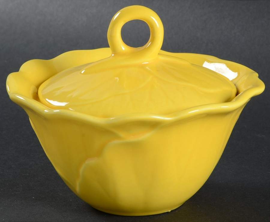 Lotus Bright Yellow Sugar Bowl & Lid by Metlox - Poppytrail - Vernon-1