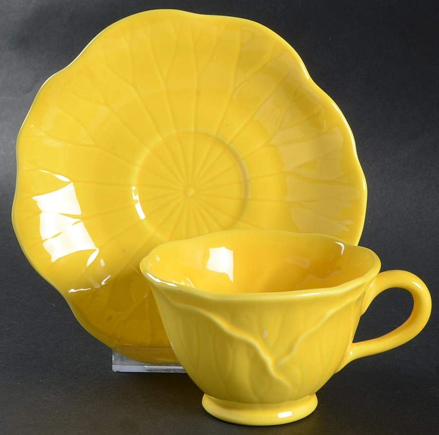 Lotus Bright Yellow Footed Cup & Saucer Set by Metlox - Poppytrail - Vernon-1
