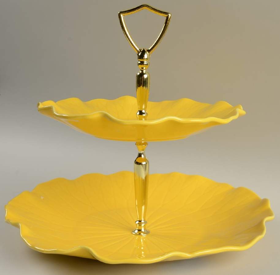 Lotus Bright Yellow 2 Tiered Serving Tray (Dinner & Salad Plate) by Metlox - Poppytrail - Vernon-1