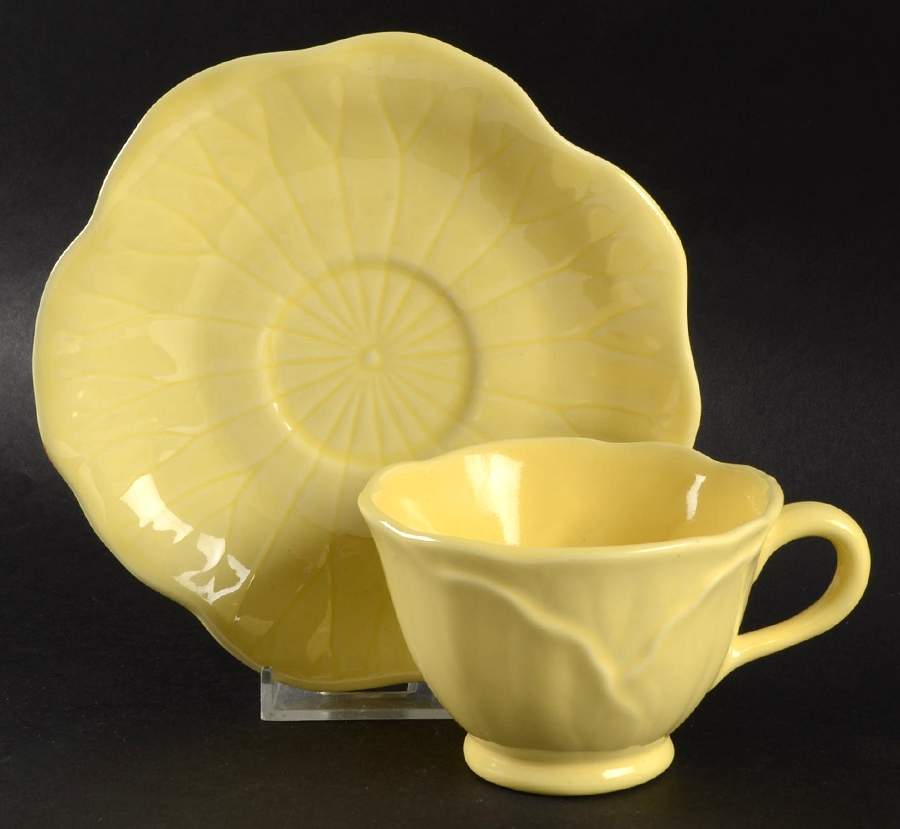 Lotus Canary Yellow (Light) Footed Cup & Saucer Set by Metlox - Poppytrail - Vernon-1
