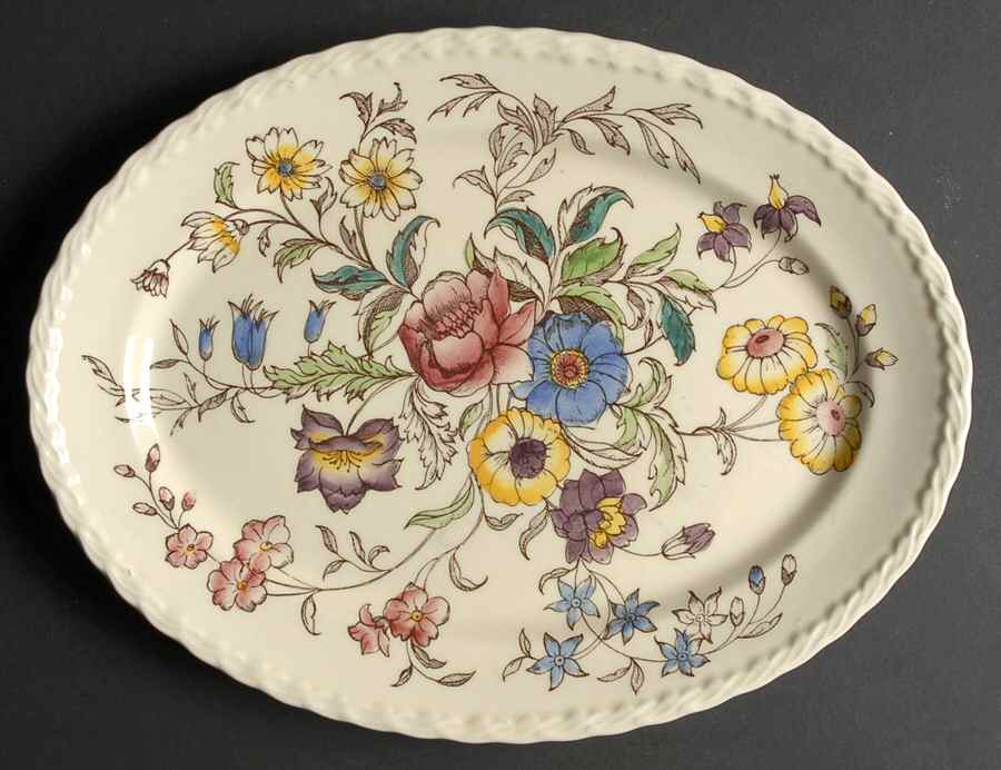May Flower 12" Oval Serving Platter by Metlox - Poppytrail - Vernon-1
