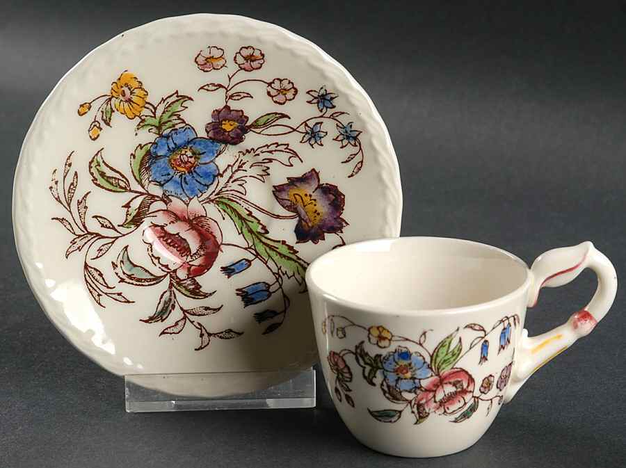 May Flower Flat Demitasse Cup & Saucer Set by Metlox - Poppytrail - Vernon-1