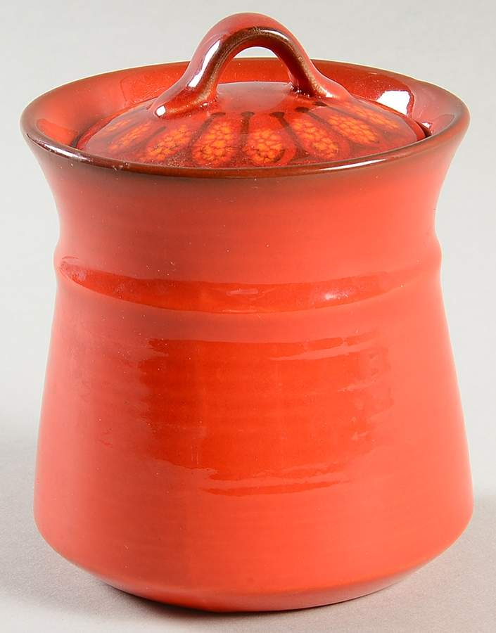 Medallion Red Sugar Bowl & Lid by Metlox - Poppytrail - Vernon-1