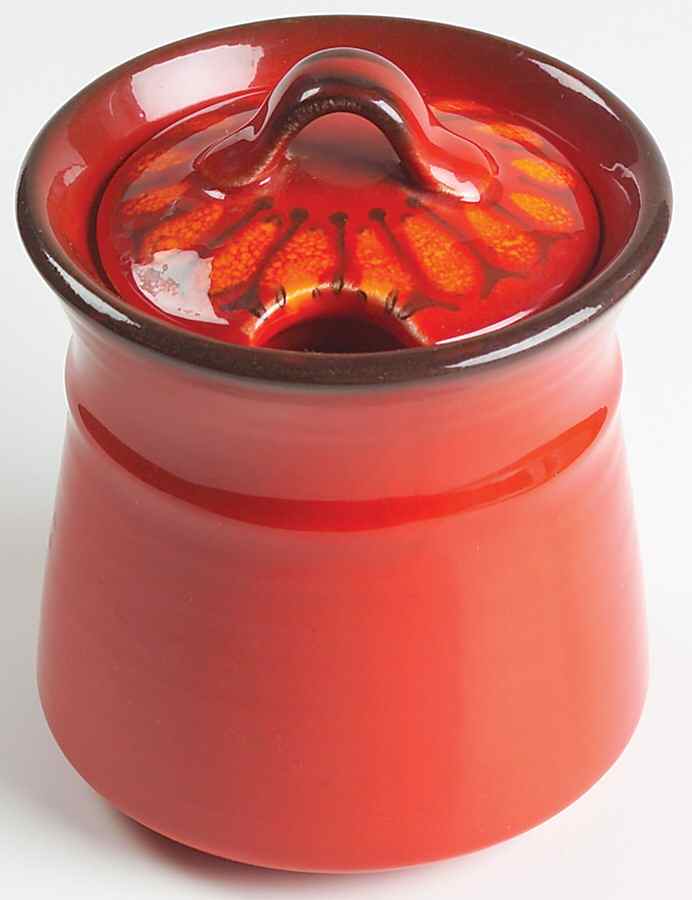 Medallion Red Sugar Bowl & Lid by Metlox - Poppytrail - Vernon-1