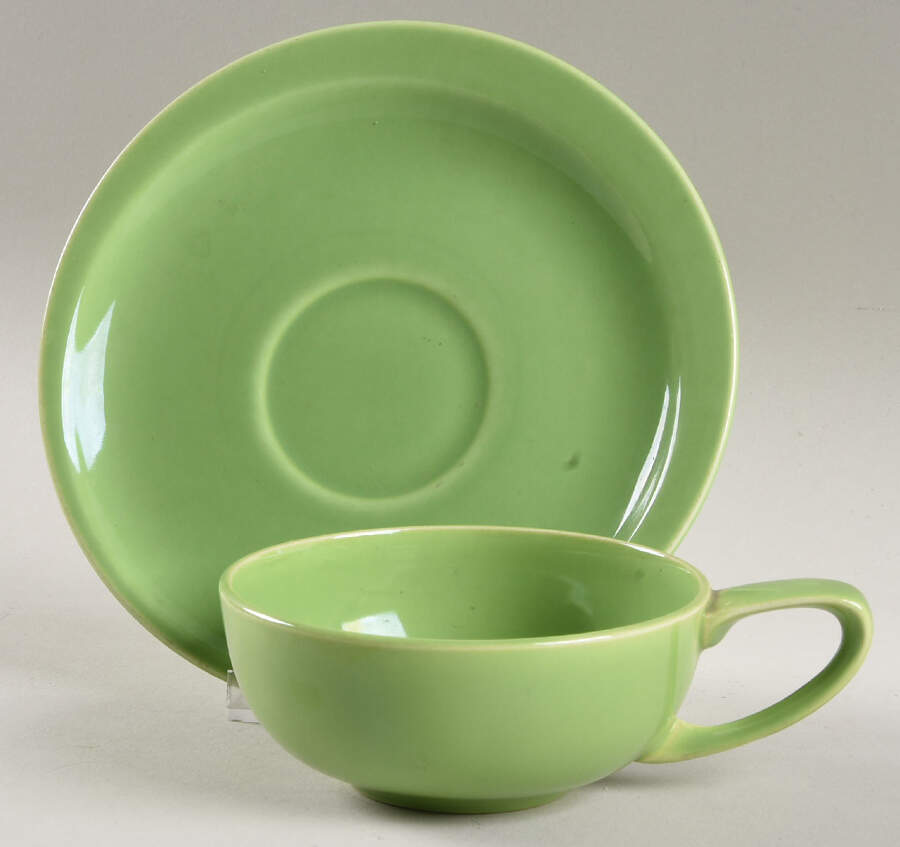 MET7 Chartreuse Flat Cup & Saucer Set by Metlox - Poppytrail - Vernon-1