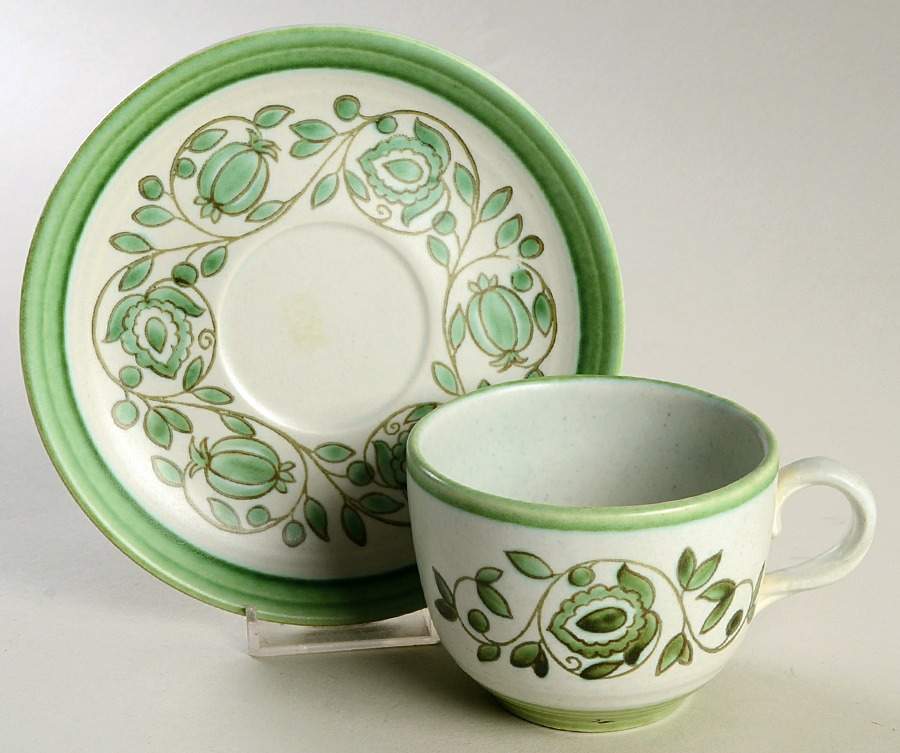 Mission Verde Flat Cup & Saucer Set by Metlox - Poppytrail - Vernon-1
