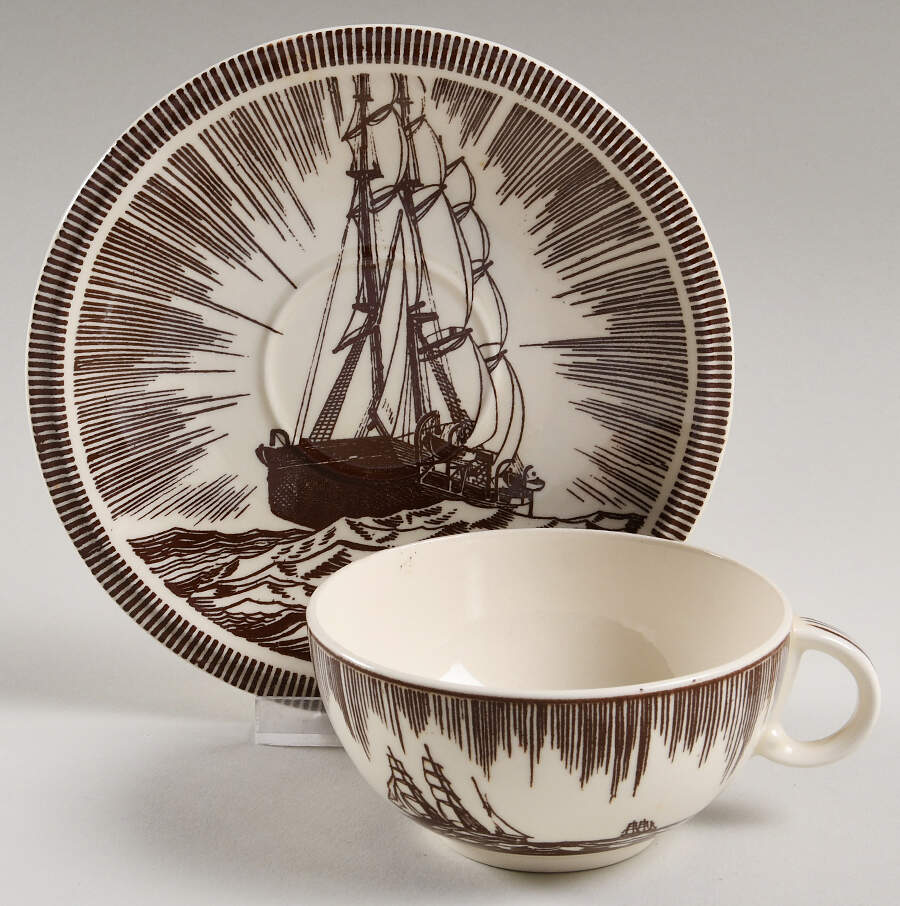 Moby Dick Brown Flat Cup & Saucer Set by Metlox - Poppytrail - Vernon-1