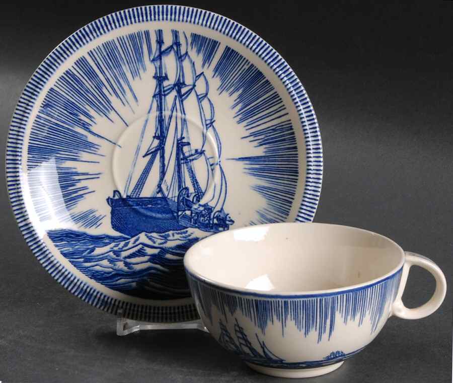 Moby Dick Blue Flat Cup & Saucer Set by Metlox - Poppytrail - Vernon-1