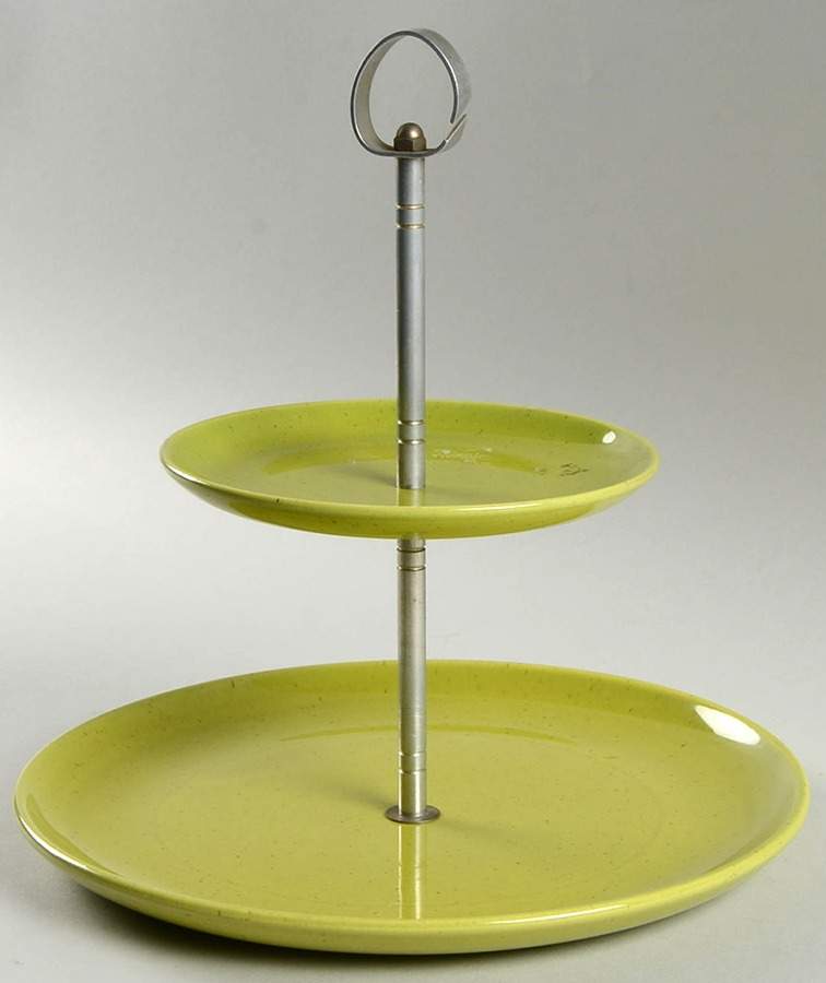 Modern Chartreuse 2 Tiered Serving Tray (Dinner&Bread/Butter Plate) by Metlox - Poppytrail - Vernon-1