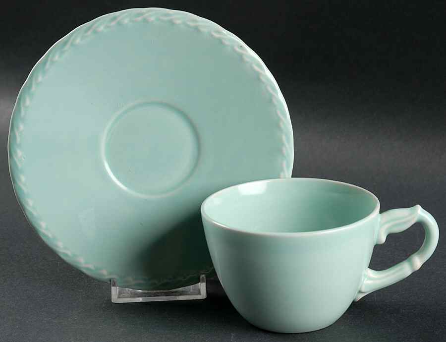 Native California Green Flat Cup & Saucer Set by Metlox - Poppytrail - Vernon-1