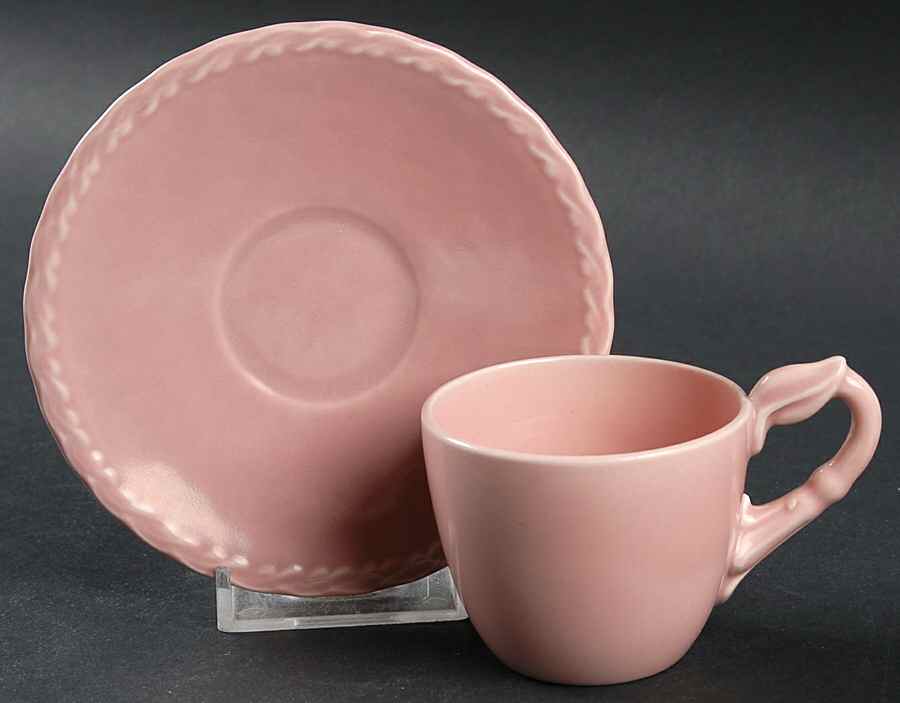 Native California Pink Flat Demitasse Cup & Saucer Set by Metlox - Poppytrail - Vernon-1
