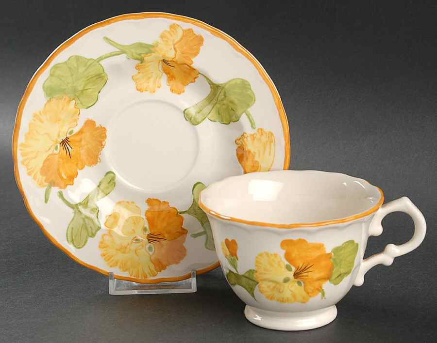 Nasturtium Footed Cup & Saucer Set by Metlox - Poppytrail - Vernon-1
