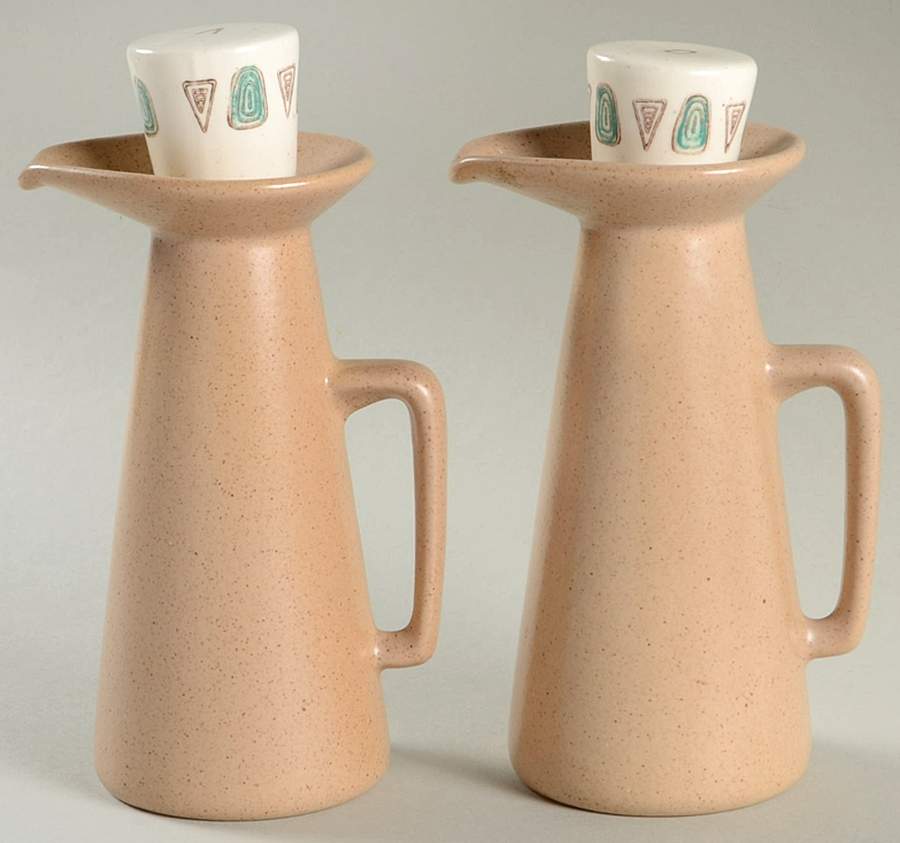 Navajo Vinegar and Oil Set with "V" and "O" Stoppers by Metlox - Poppytrail - Vernon-1