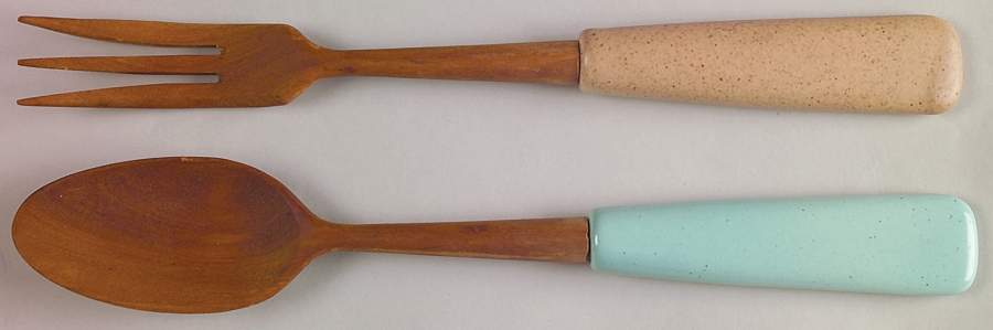 Navajo 2-Piece Wood/Ceramic Salad Set by Metlox - Poppytrail - Vernon-1