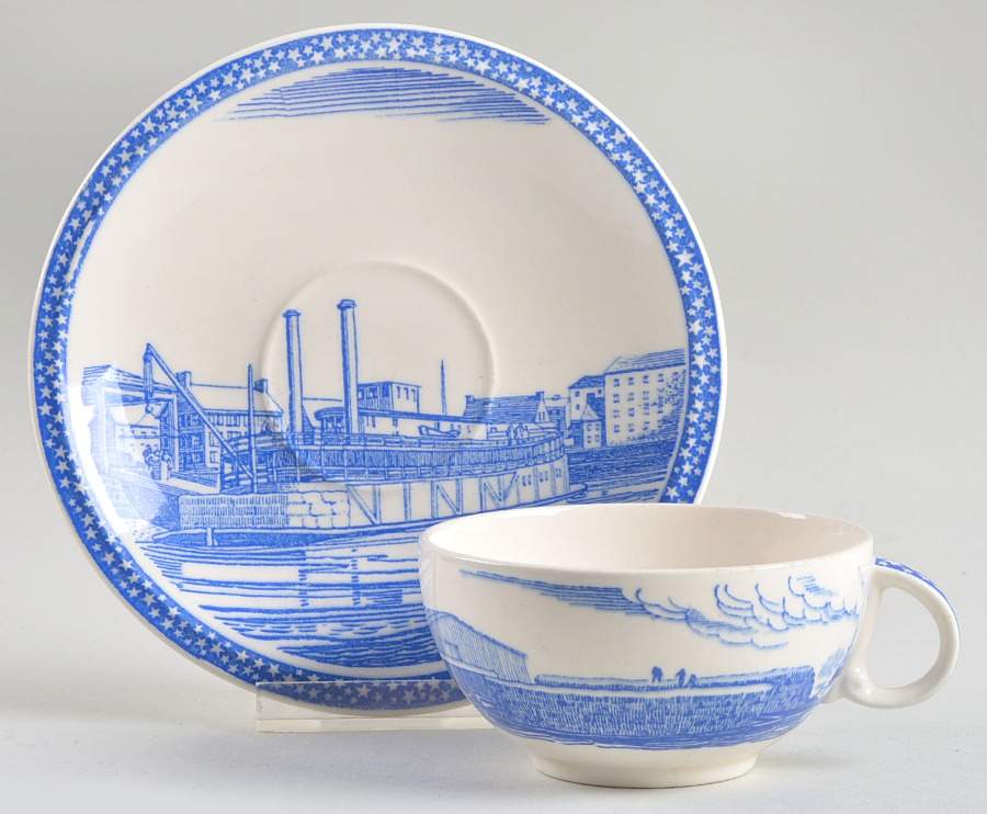 Our America Blue Flat Cup & Saucer Set by Metlox - Poppytrail - Vernon-1