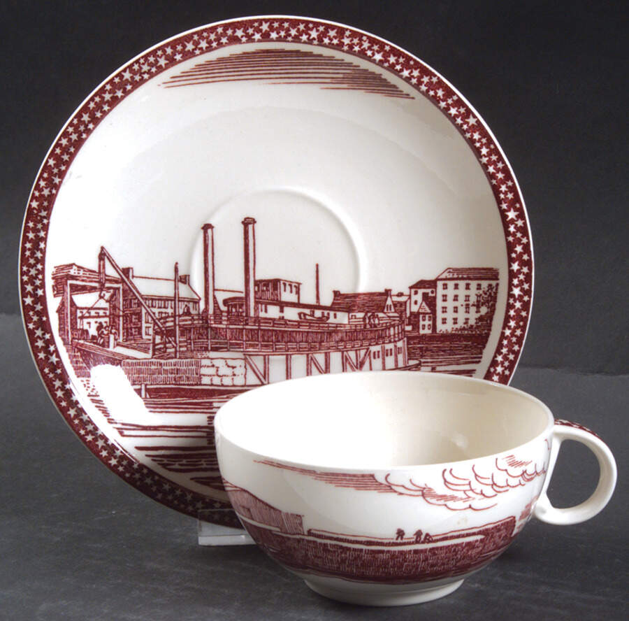 Our America Maroon Flat Cup & Saucer Set by Metlox - Poppytrail - Vernon-1
