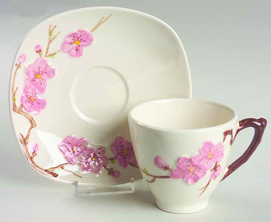 Peach Blossom Flat Cup & Saucer Set by Metlox - Poppytrail - Vernon-1
