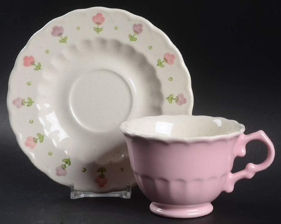 Pink Lady Footed Cup & Saucer Set by Metlox - Poppytrail - Vernon-1