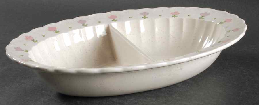 Pink Lady 11" Oval Divided Vegetable Bowl by Metlox - Poppytrail - Vernon-1