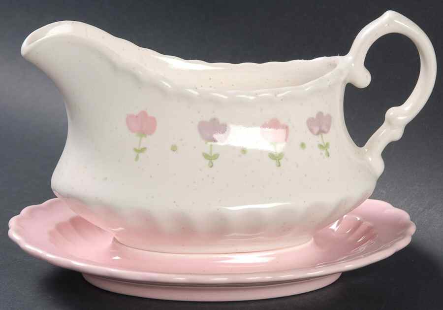 Pink Lady Gravy Boat with Attached Underplate by Metlox - Poppytrail - Vernon-1