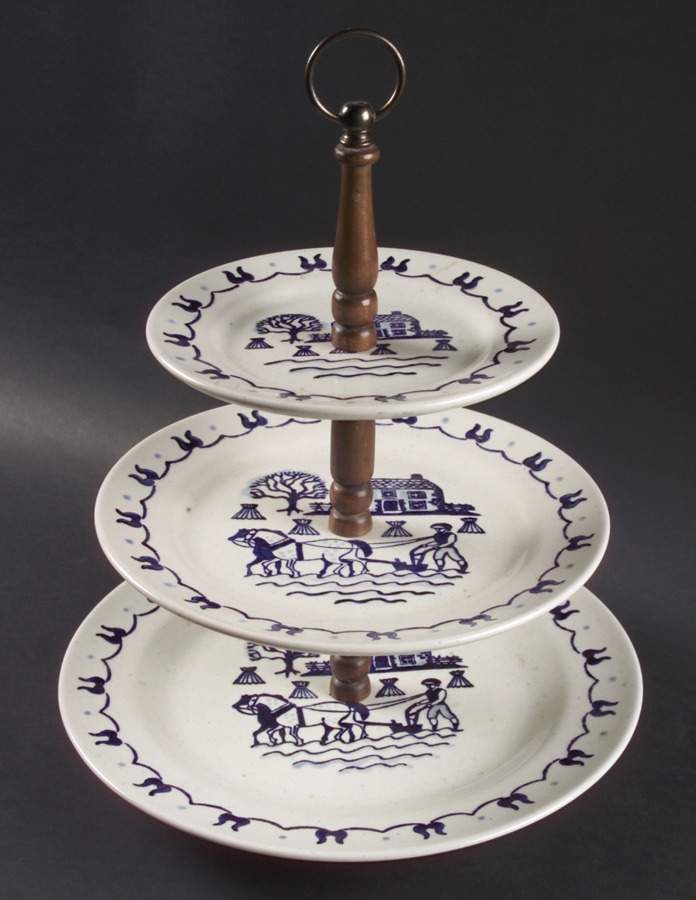 Provincial Blue 3-Tiered Serving Tray (CH, DP, SP) by Metlox - Poppytrail - Vernon-1