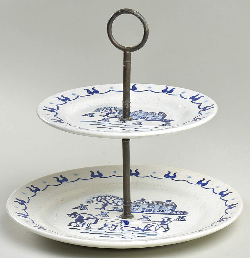 Provincial Blue 2 Tiered Serving Tray (Dinner & Salad Plate) by Metlox - Poppytrail - Vernon-1